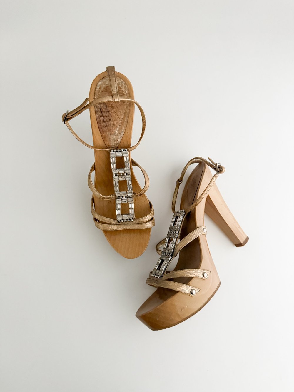 Giuseppe Zanotti Italian Luxury Rhinestone Wooden Platform Sandal
